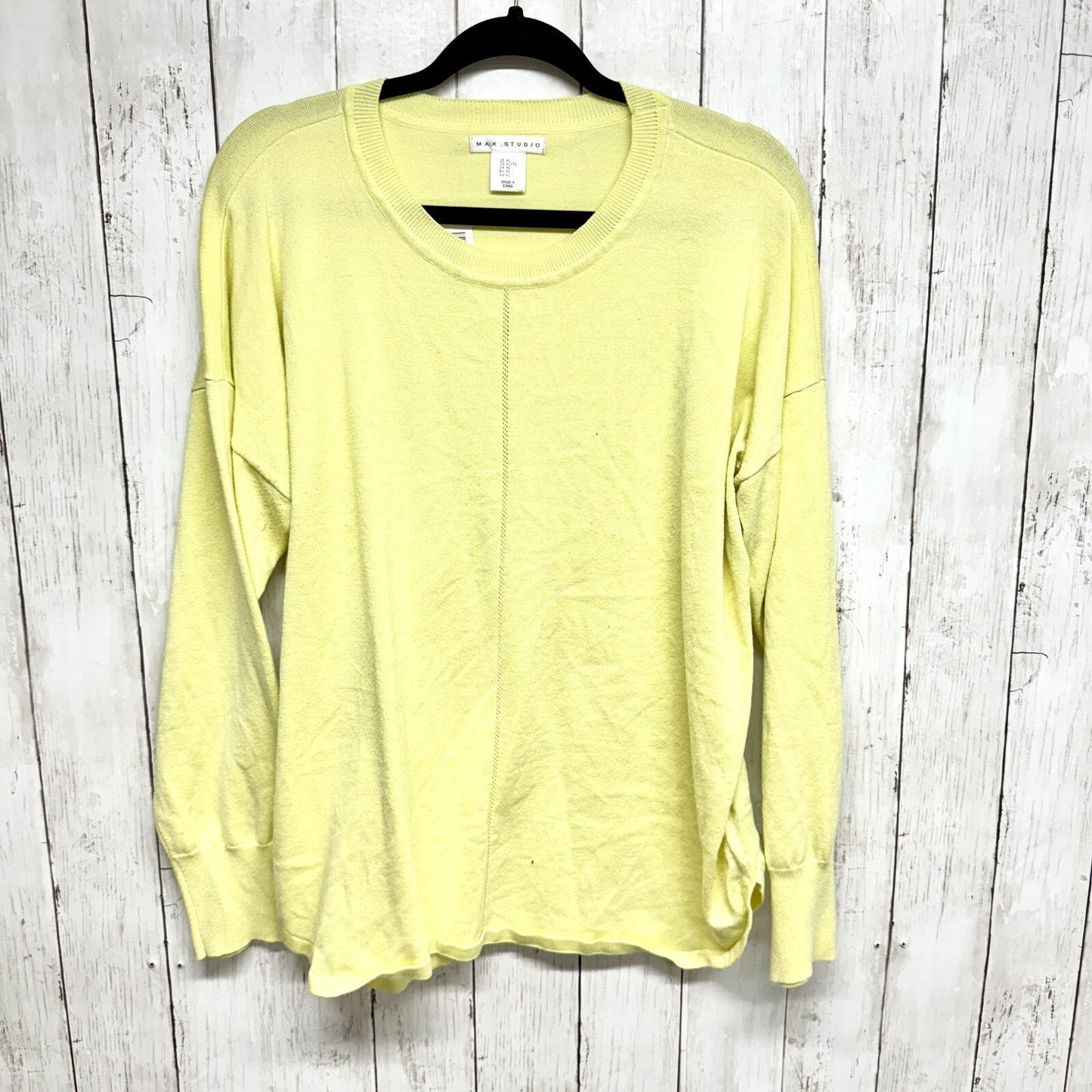 MAX STUDIOS Sweater Women Size Xl Long Sleeve Round Neck Straight Hem Yellow