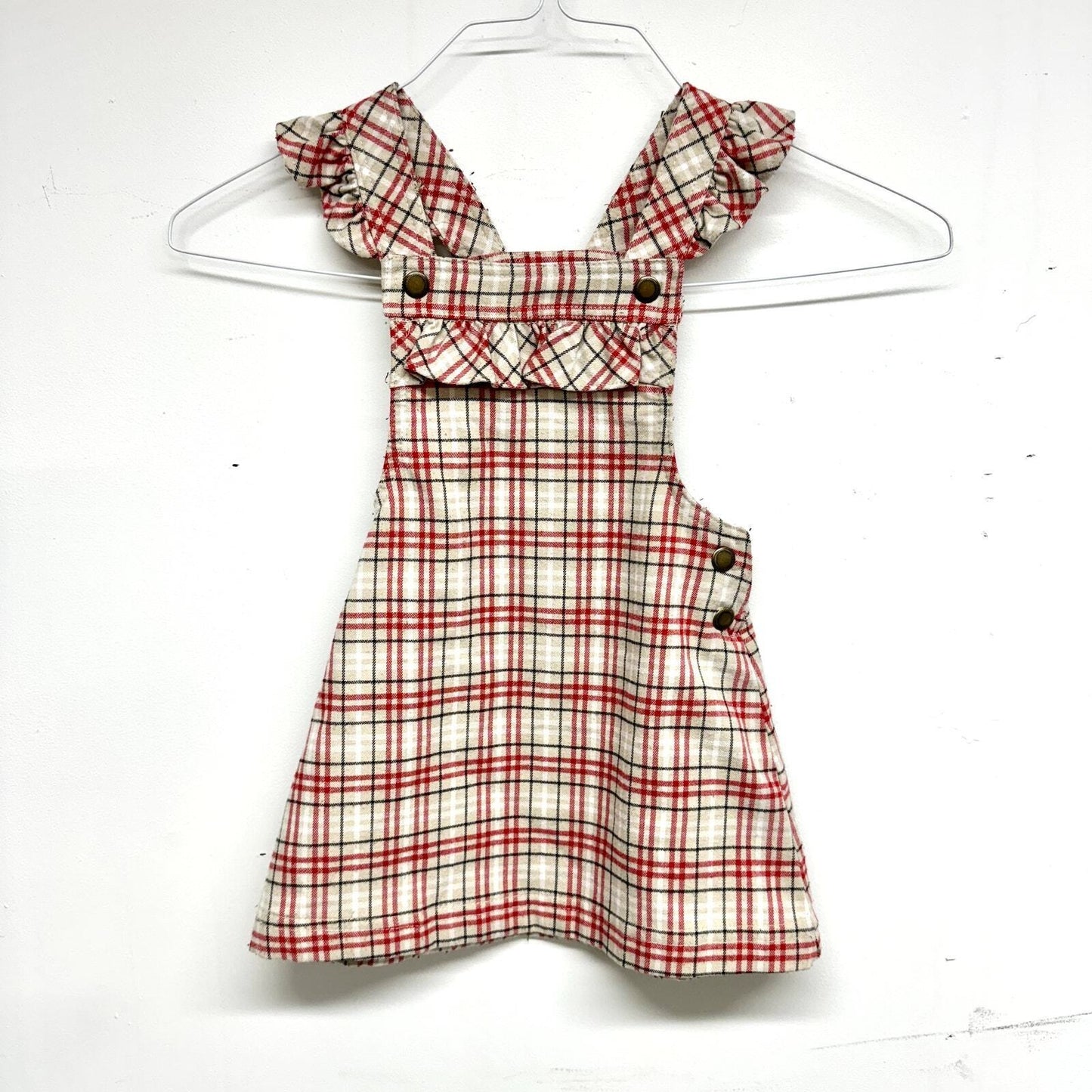 Max Studio Holiday Plaid Outfit Button Overall Dress Girls Size 3T