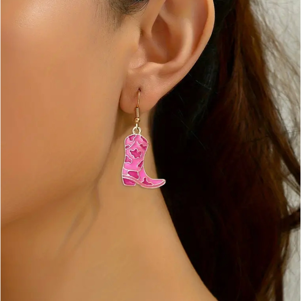 1 Pair Of Western Style Drop Earrings Trendy Cowboy Boot - Pink