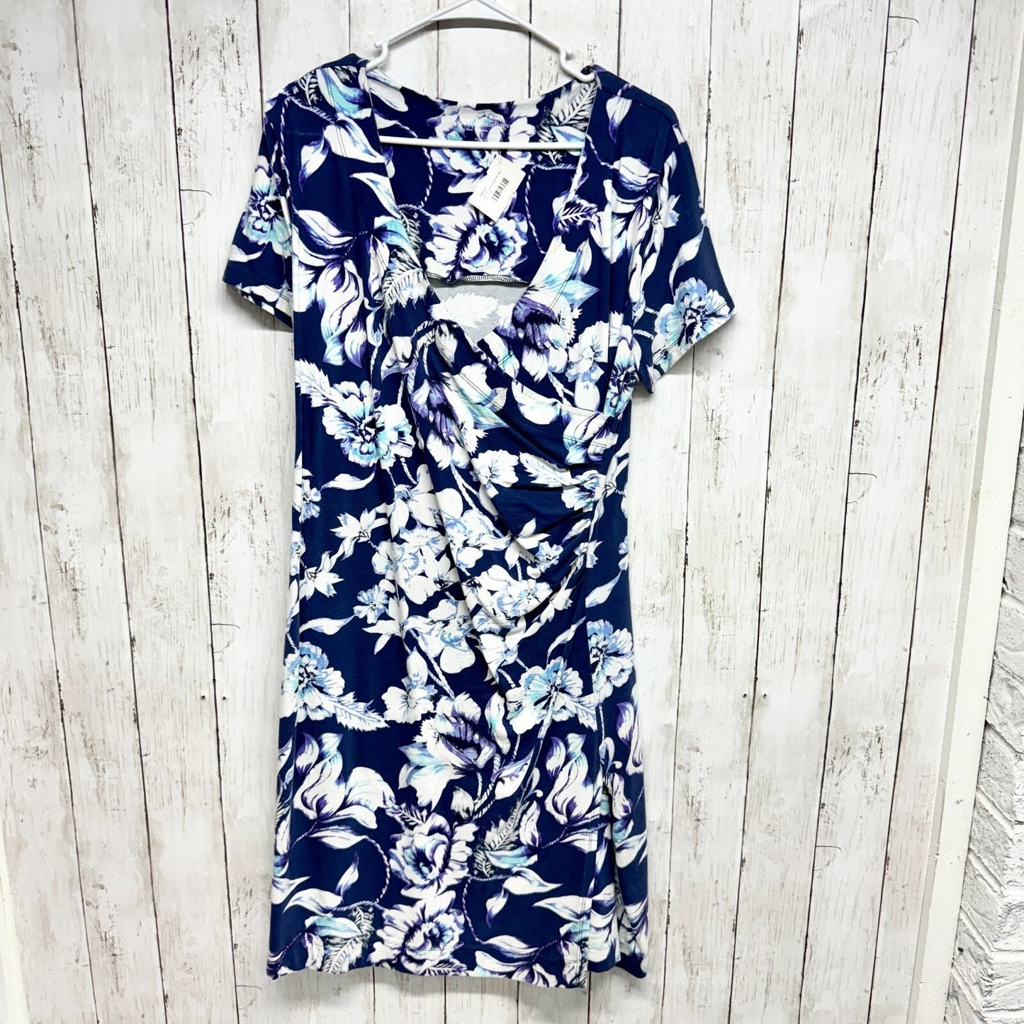 Soft Surroundings Petite Blue White Floral Cap Sleeve Faux Wrap Style Mini Dress
