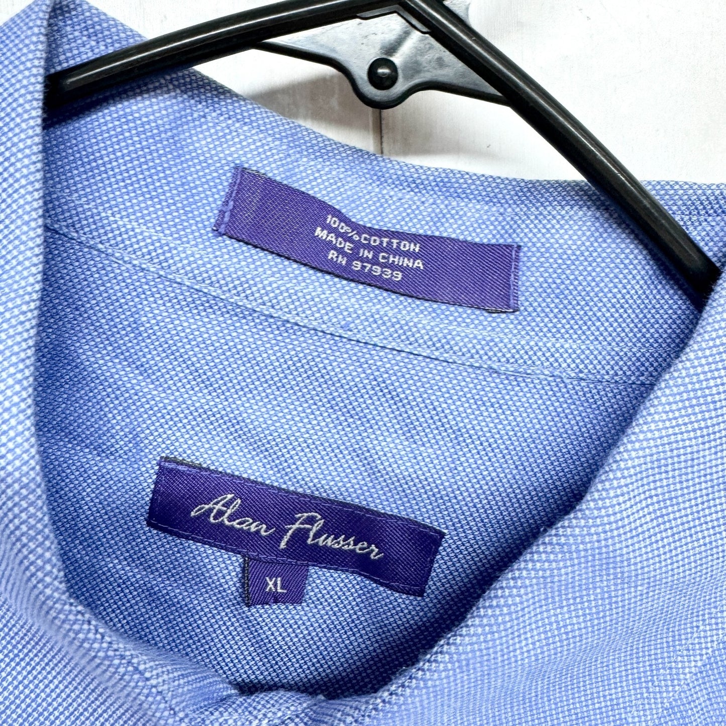Alan Flusser Shirt Men Size XL Collared Long Sleeve Button Down Cotton Blue