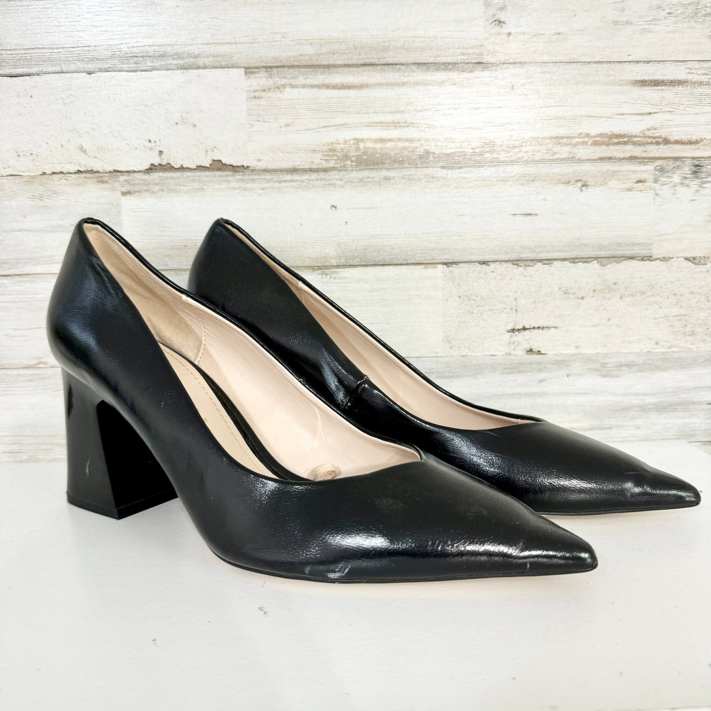 Zara Women Black Patten Leather Pump Business Women Heels Size 39/8.5