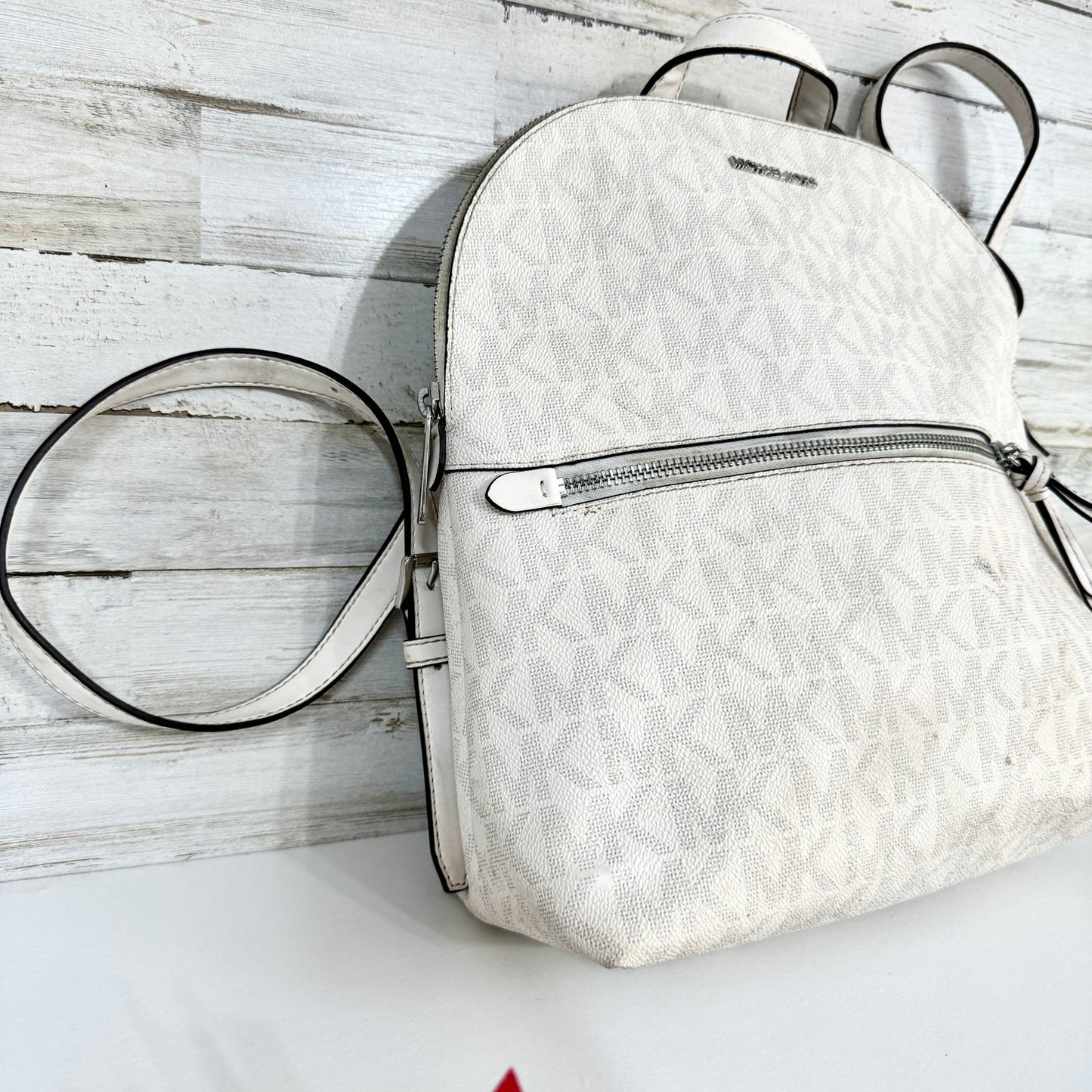 MICHAEL KORS Dallas Medium Slim BACKPACK MK Signature Soft Sky White Authentic