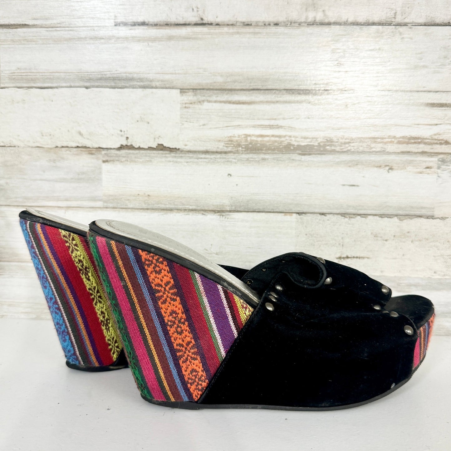 Hot Topic Y2K Wedge Shoes Women's Black Canvas Peep Toe Slip On Size 10