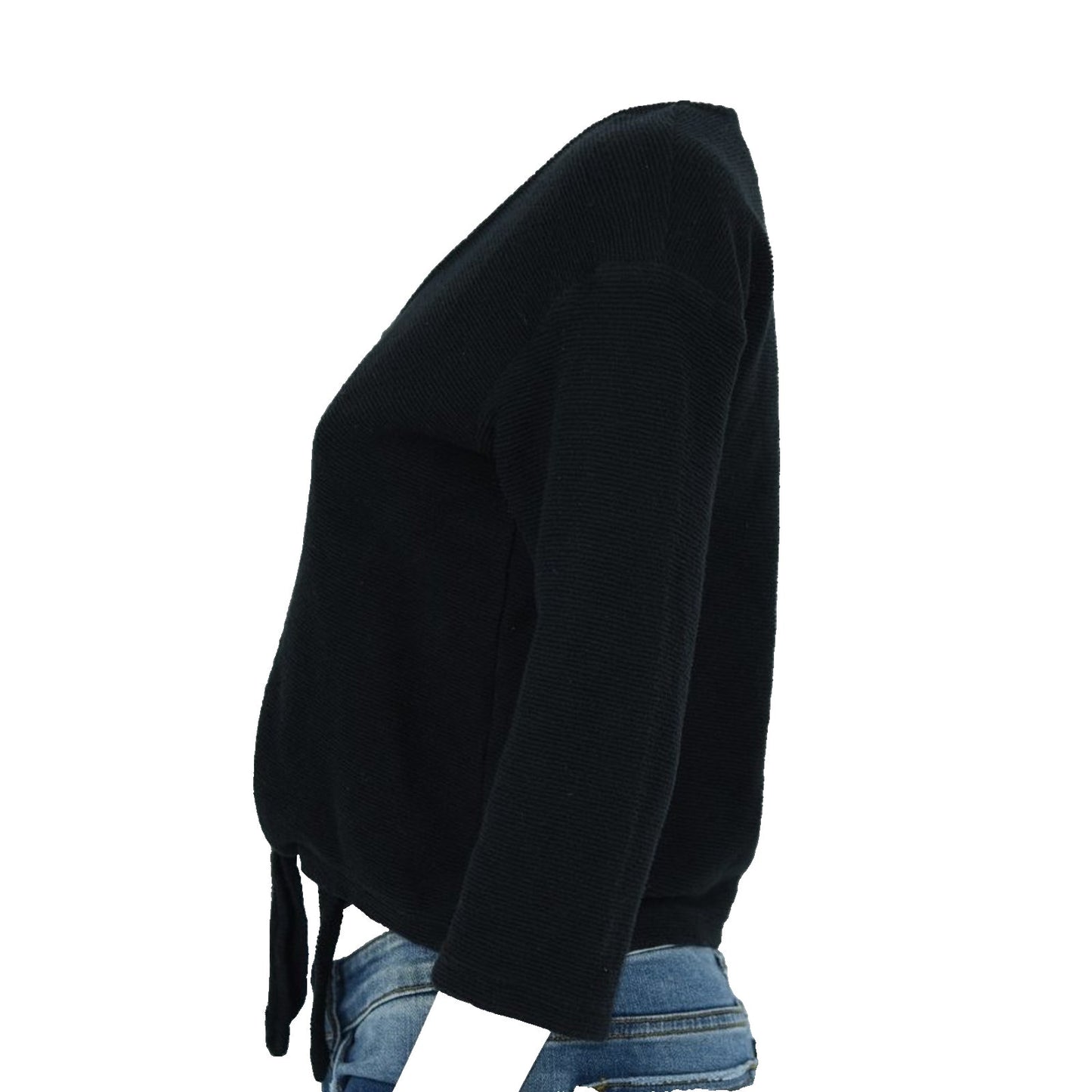 Madewell Tied Front Cropped Knit Black Long Sleeve Sweater Size Small