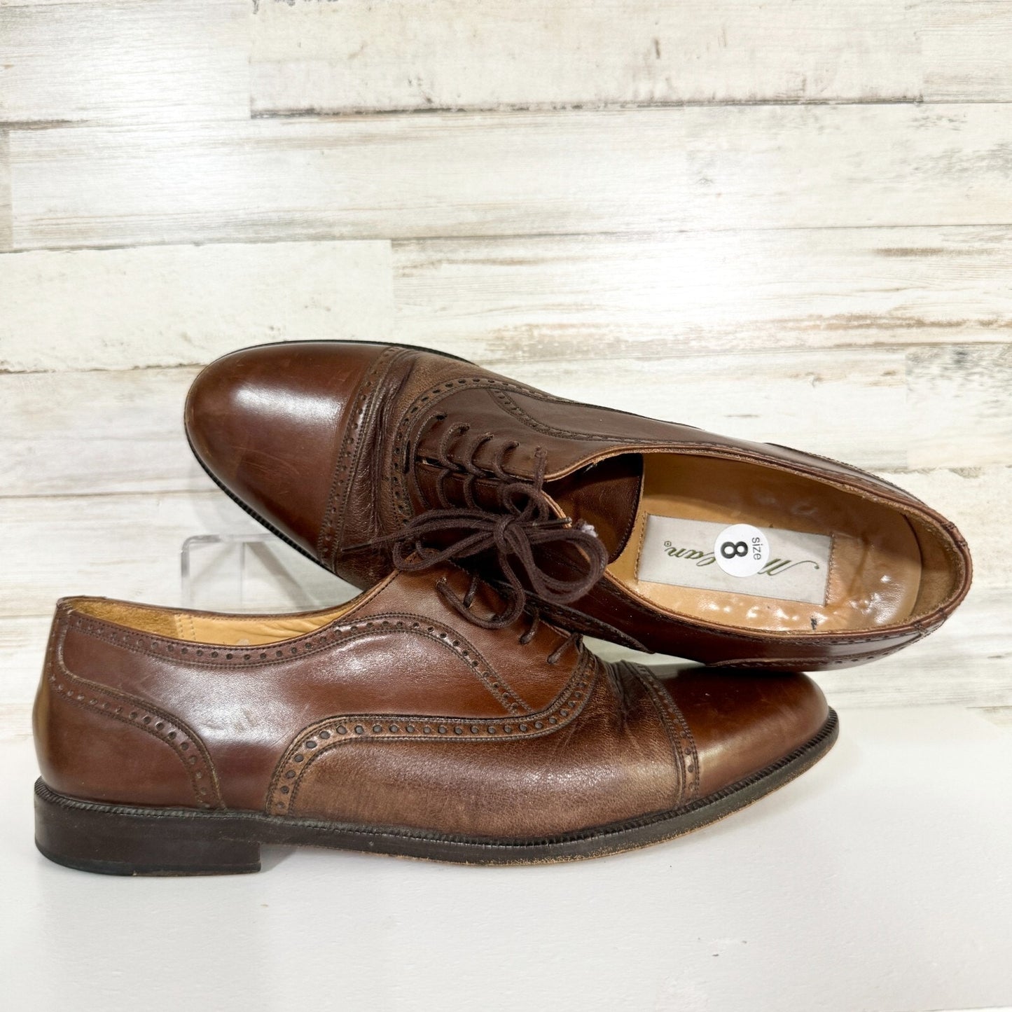 MEZLAN Dress Shoes Mens Size 9 Brown Leather Lace Up Cap Toe Oxfords Laced