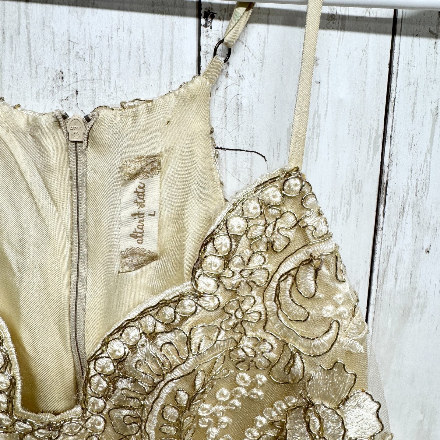 Altar'd State Dress Women Size Large Ivory Gold Sequin Detail Sleeveless Mini