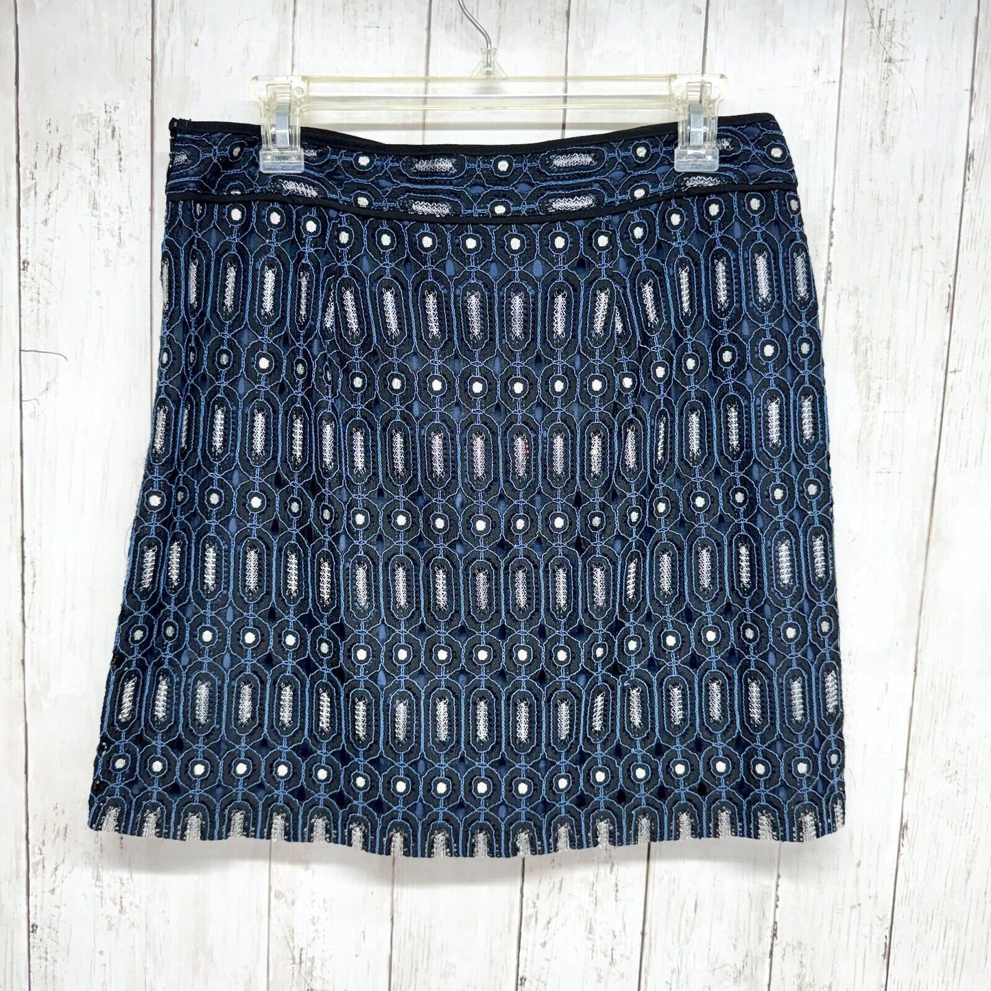 ANN TAYLOR LOFT Skirt Women 8 Low Rise A line textured Blue Double Front Pocket