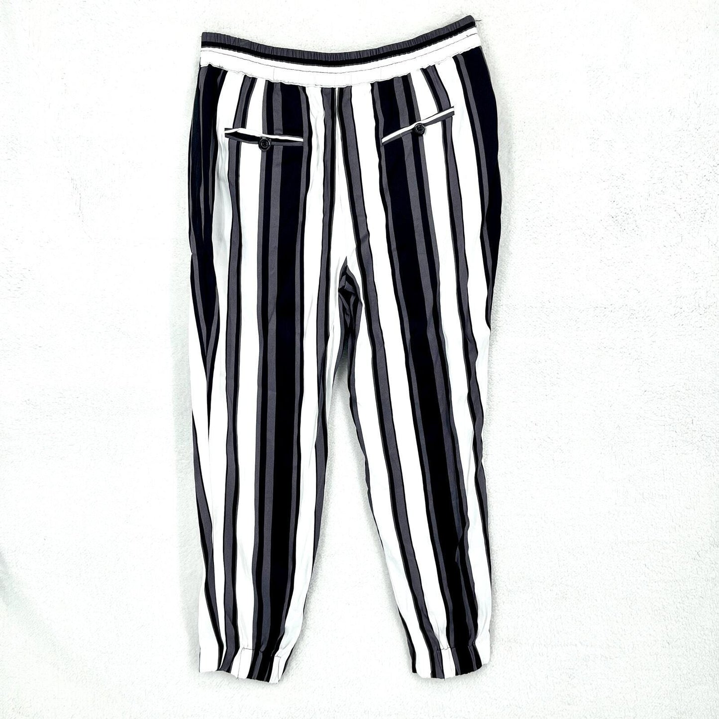 Zara Stripe White High Waisted Pull On Jogger Size Medium