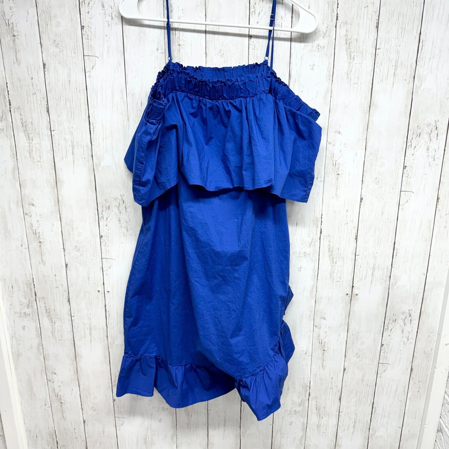 WHO WHAT WHERE Dress Women Size L Royal Blue Cold Shoulder Polyester Mini Ruffle