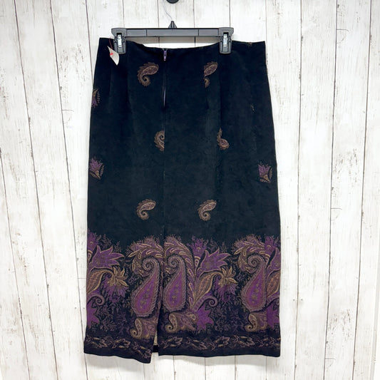 Vintage Skirt Women Waist 33" Black Suede Paisley Pattern Back Slit Midi Zip