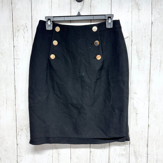 H&M Skirt Women Size 6 Black Gold Button Pleat Front Midi Zip Button Back Preppy