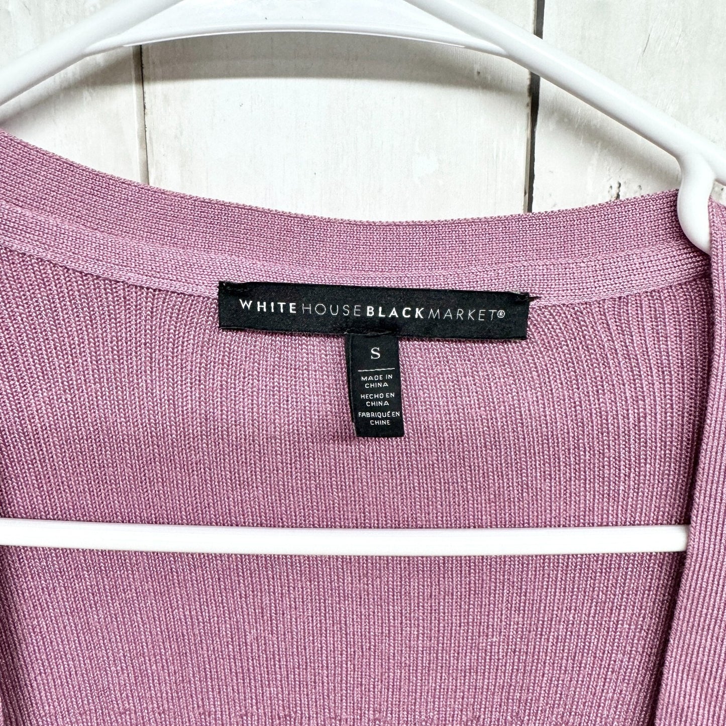 WHITE HOUSE BLACK MARKET Women Small Pink Ribbed Long Cardigan Sweater Knit