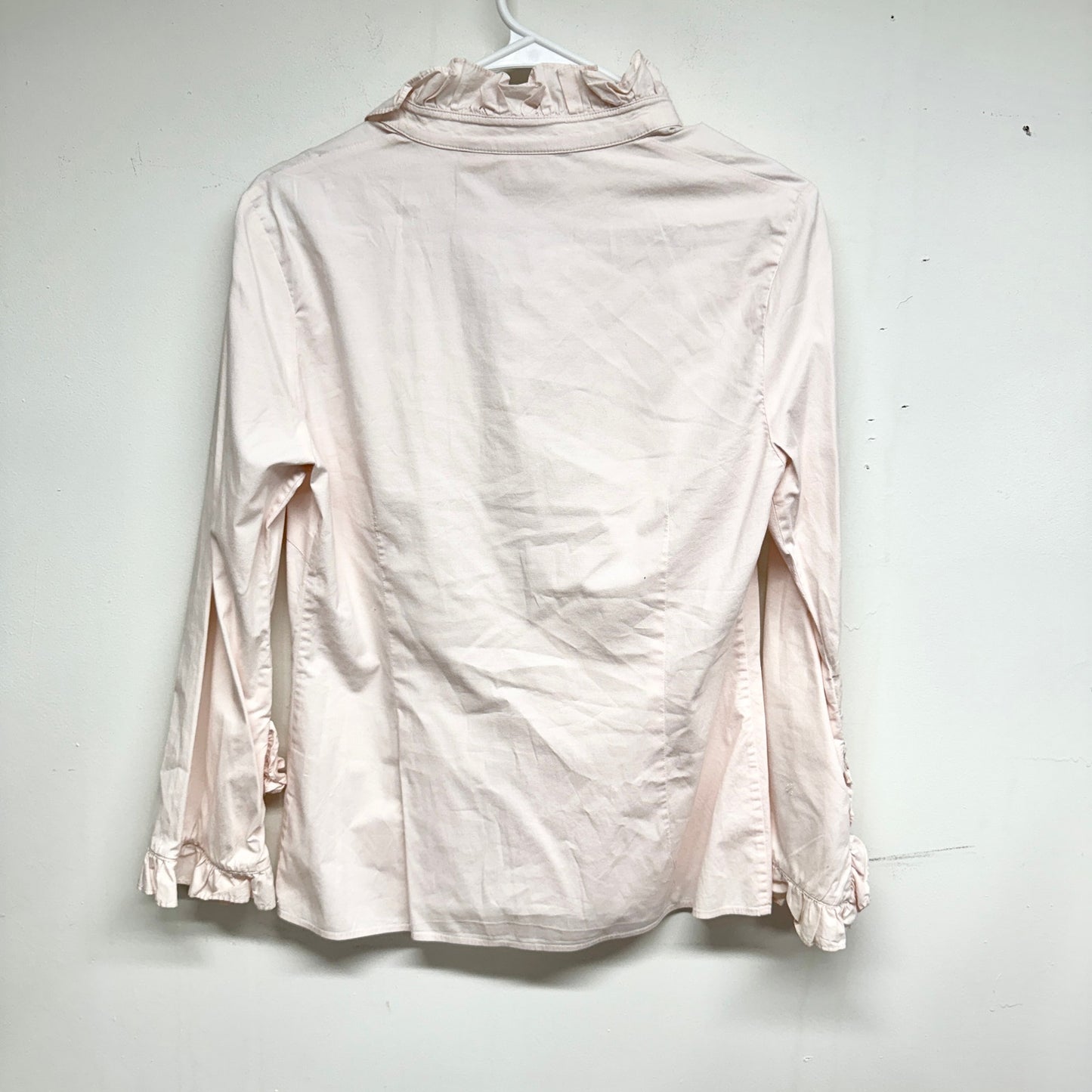 Tory Burch Women Light Pink Ruffled Neckline Long Sleeve V Neck Blouse Size 4
