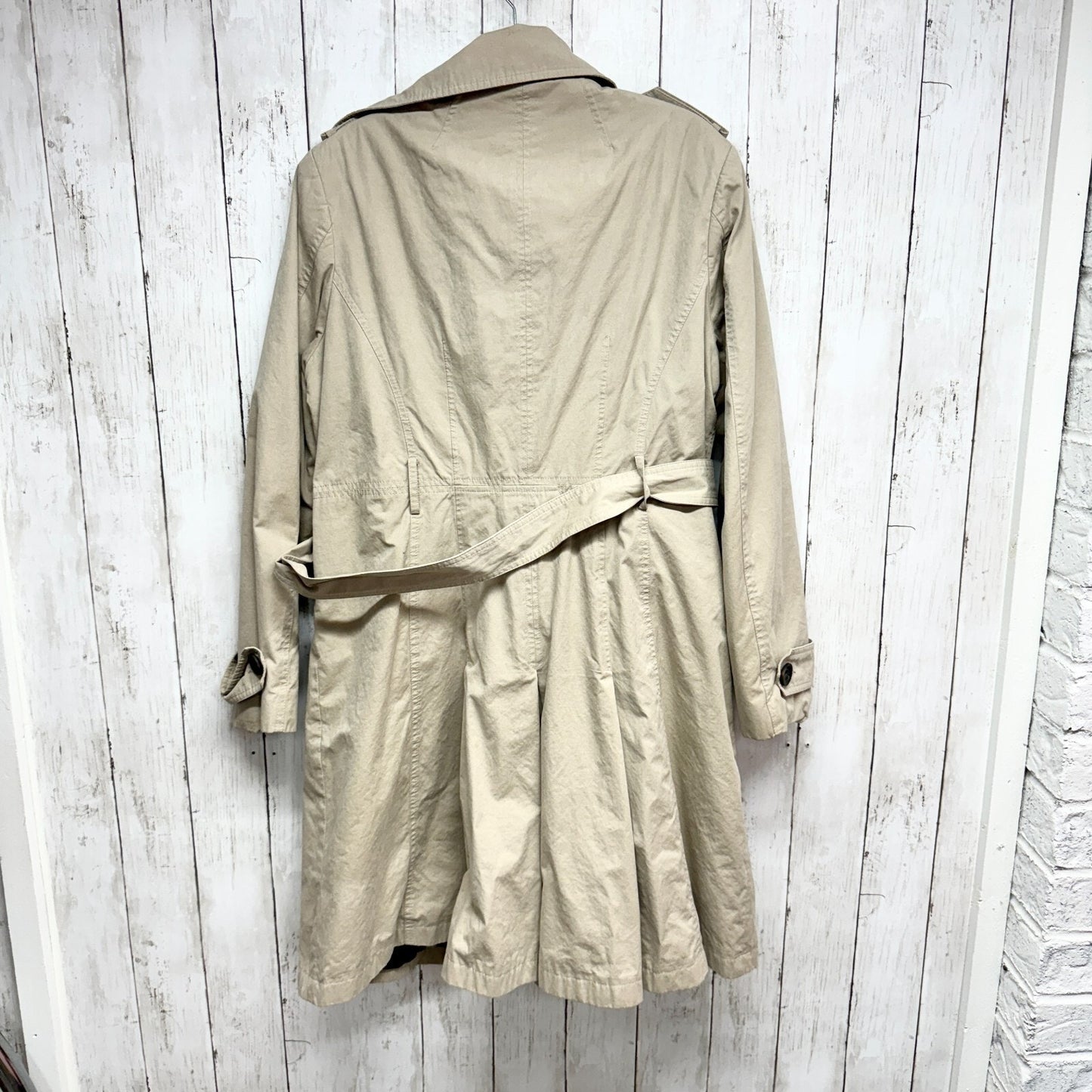 Calvin Klein Jacket Women Size L Double Breasted Trench Coat Cream/ Tan Business