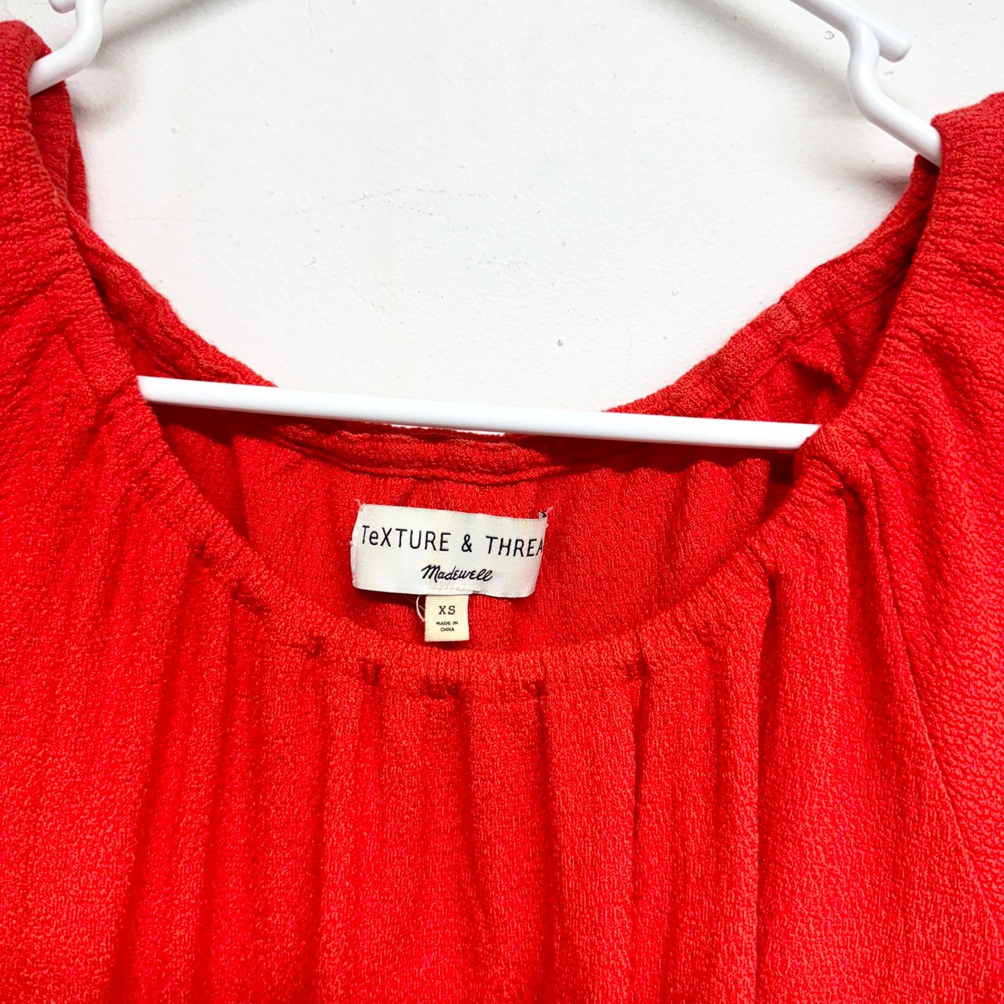 TEXTURE & THREAD MADEWELL Womens Swing Dress Size Small Red Crepe Tiered Sleeve