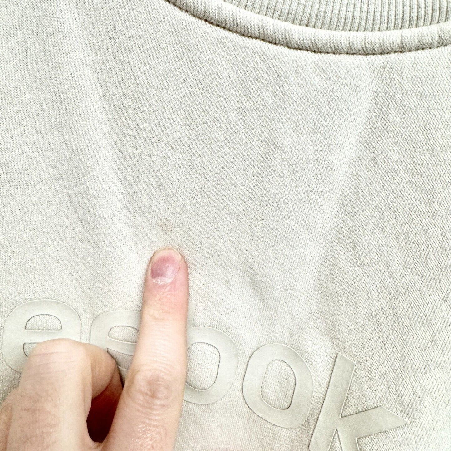 REEBOK Sweater Women Sz XL Cotton Ivory Brown Long Sleeve Crewneck Graphic Logo