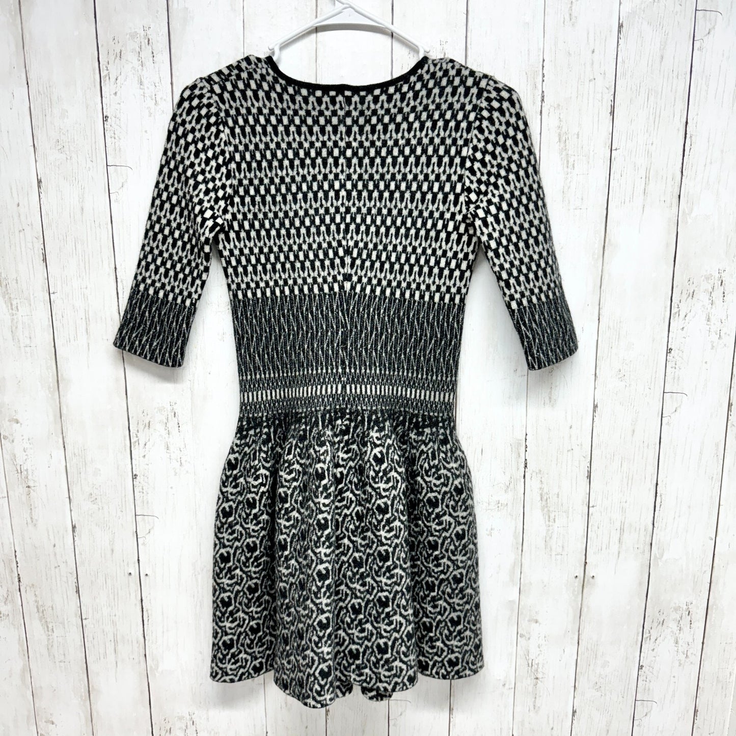 Etro Dress Women Size XS Mini Tight Knit Black & White 3/4 Sleeve 100% Lana Wool