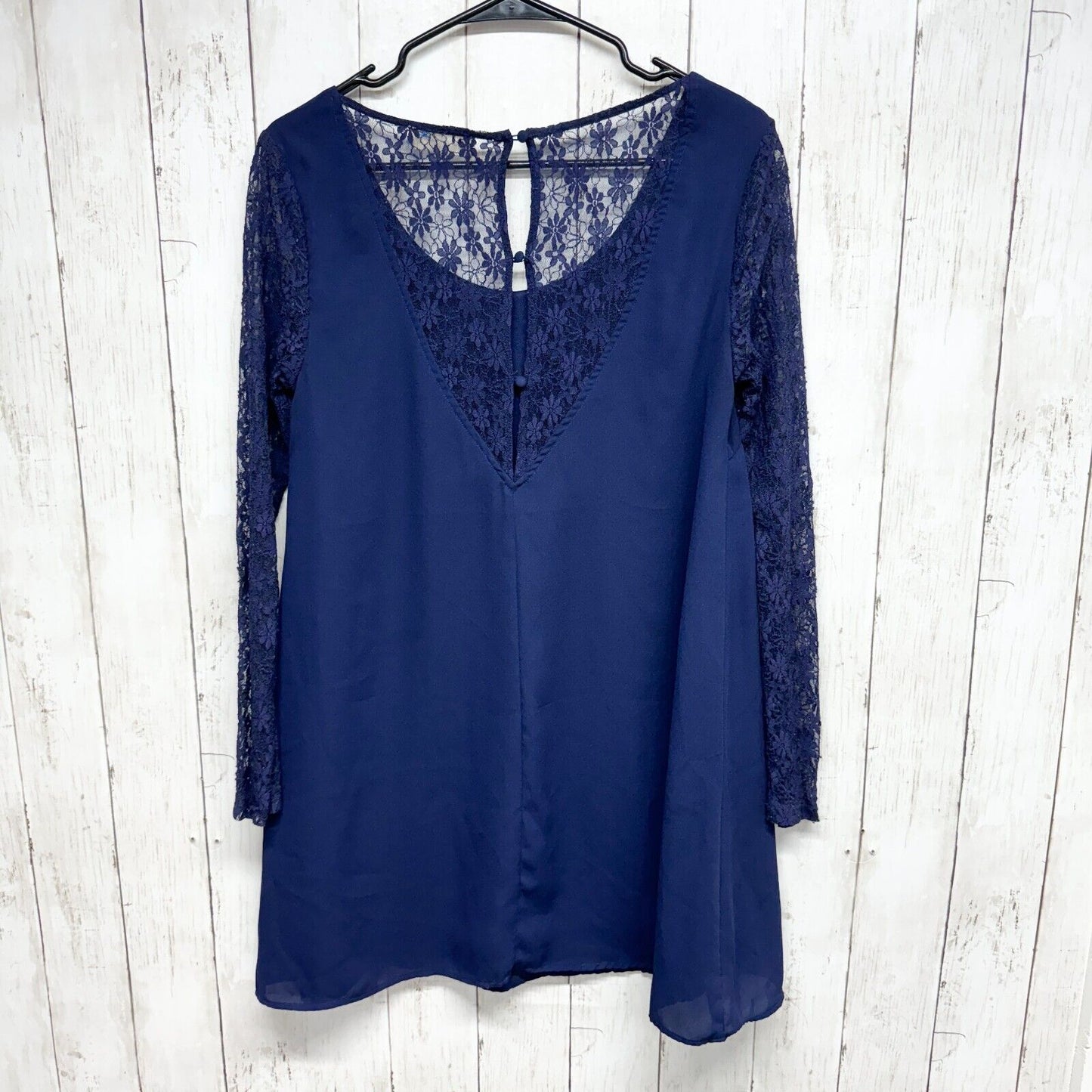 Altar'd State Dress Women's Small Navy Blue Lace Long Sleeve Short Mini Round