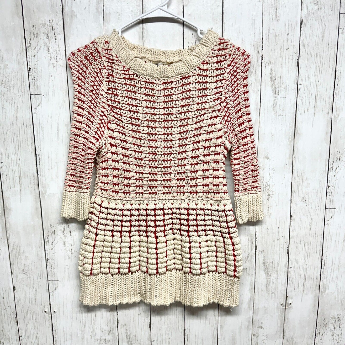 ANTHROPOLOGIE Sweater Women S Fiets Voor Knit Red Hidden Glow Knit 3/4 Sleeve