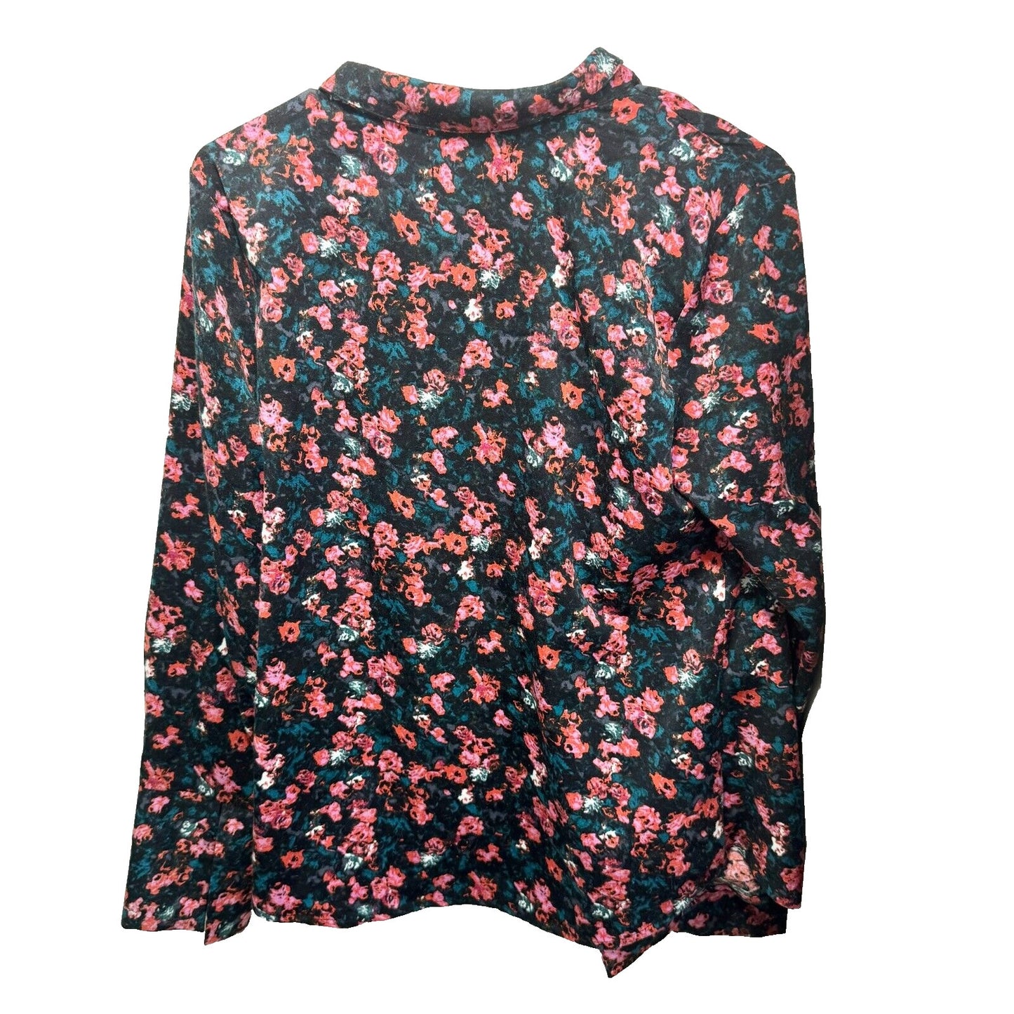SOMETHING NAVY Blouse Women Size Medium Wrap Front Button Closure Floral Long