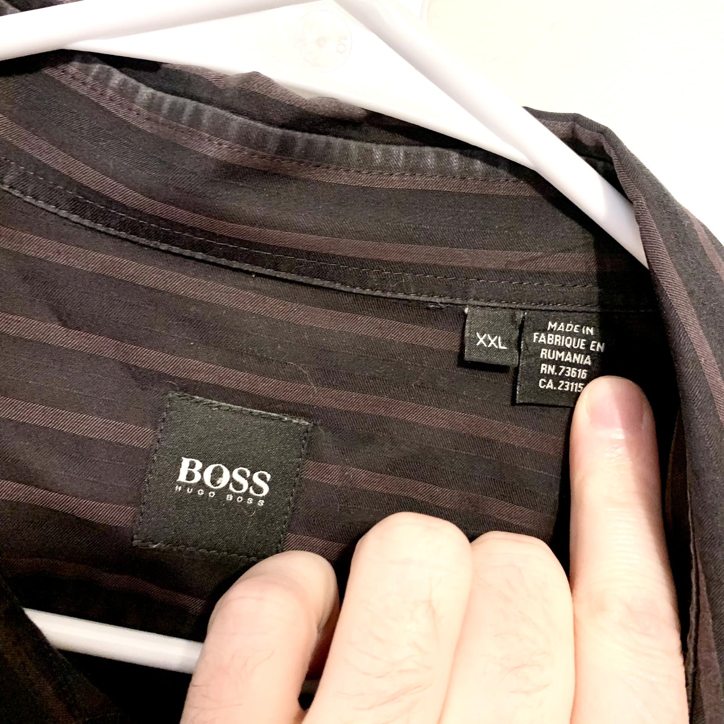HUGO BOSS Button Up Mens Size XXL Brown Striped Collared Long Sleeve Cotton