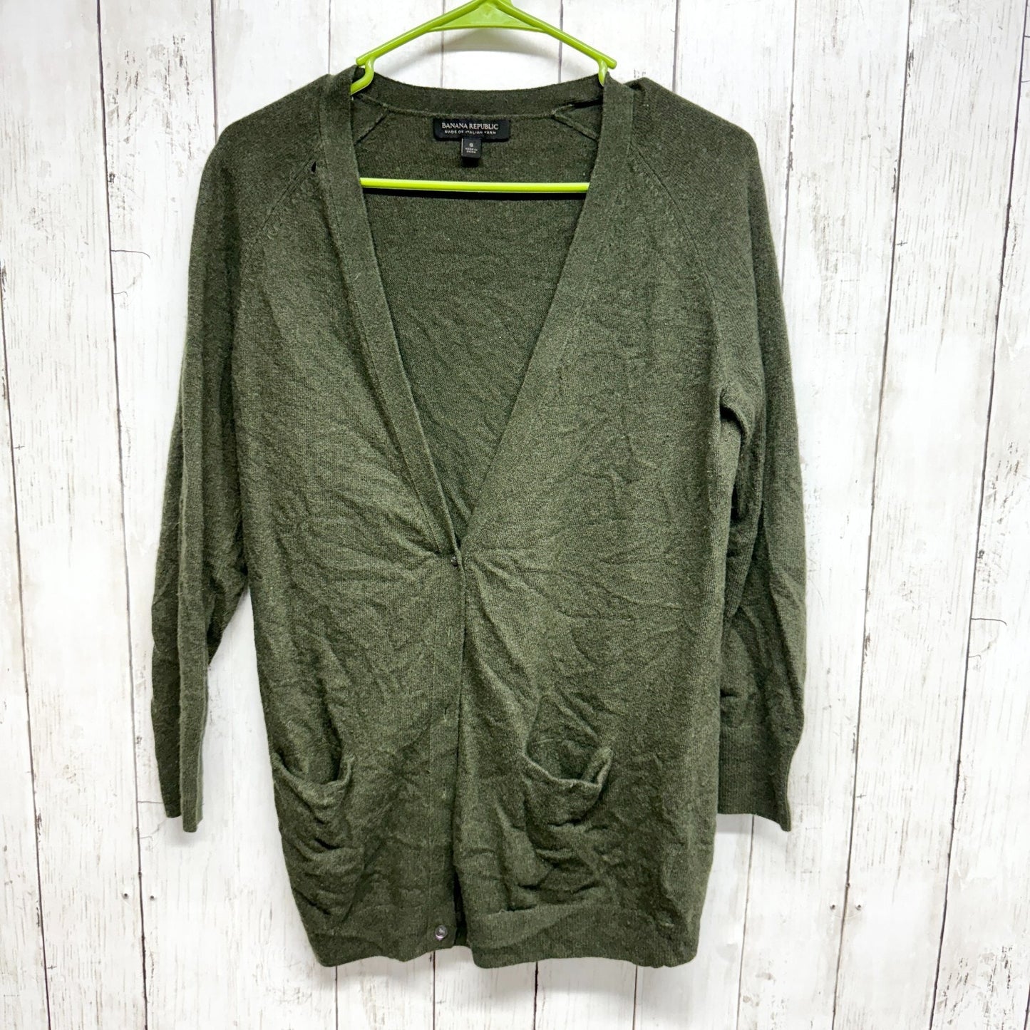 Banana Republic Sweater Women Size S Italian Yarn Green Long Sleeve Cardigan