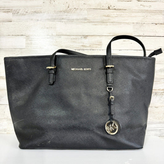 MICHAEL KORS Women Large Extra Slim Black Jet Setter Pebbled Leather Tote Bag