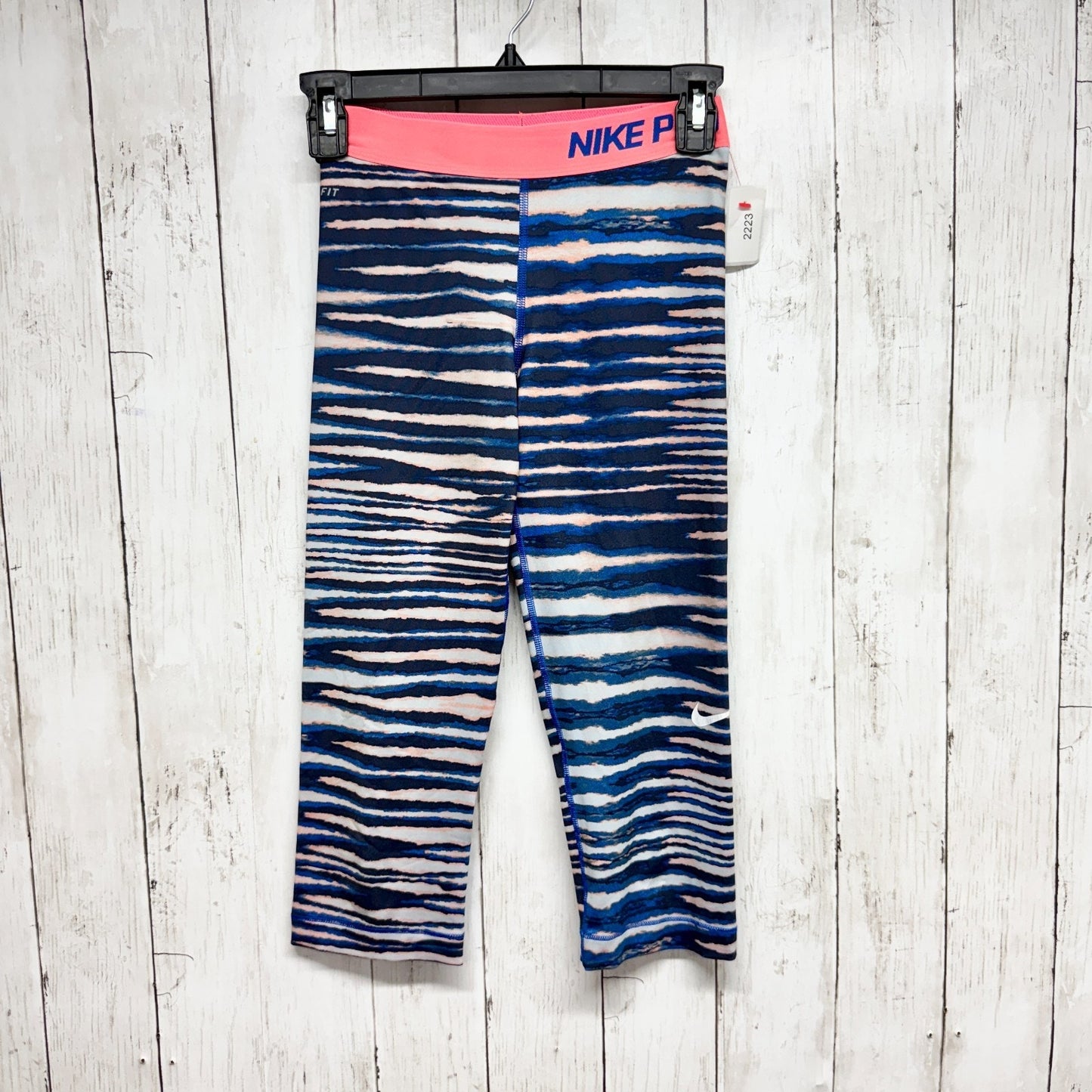 Nike Pants Women Size XS Pro Athletic Crop Leggings Navy White Multicolor Stripe