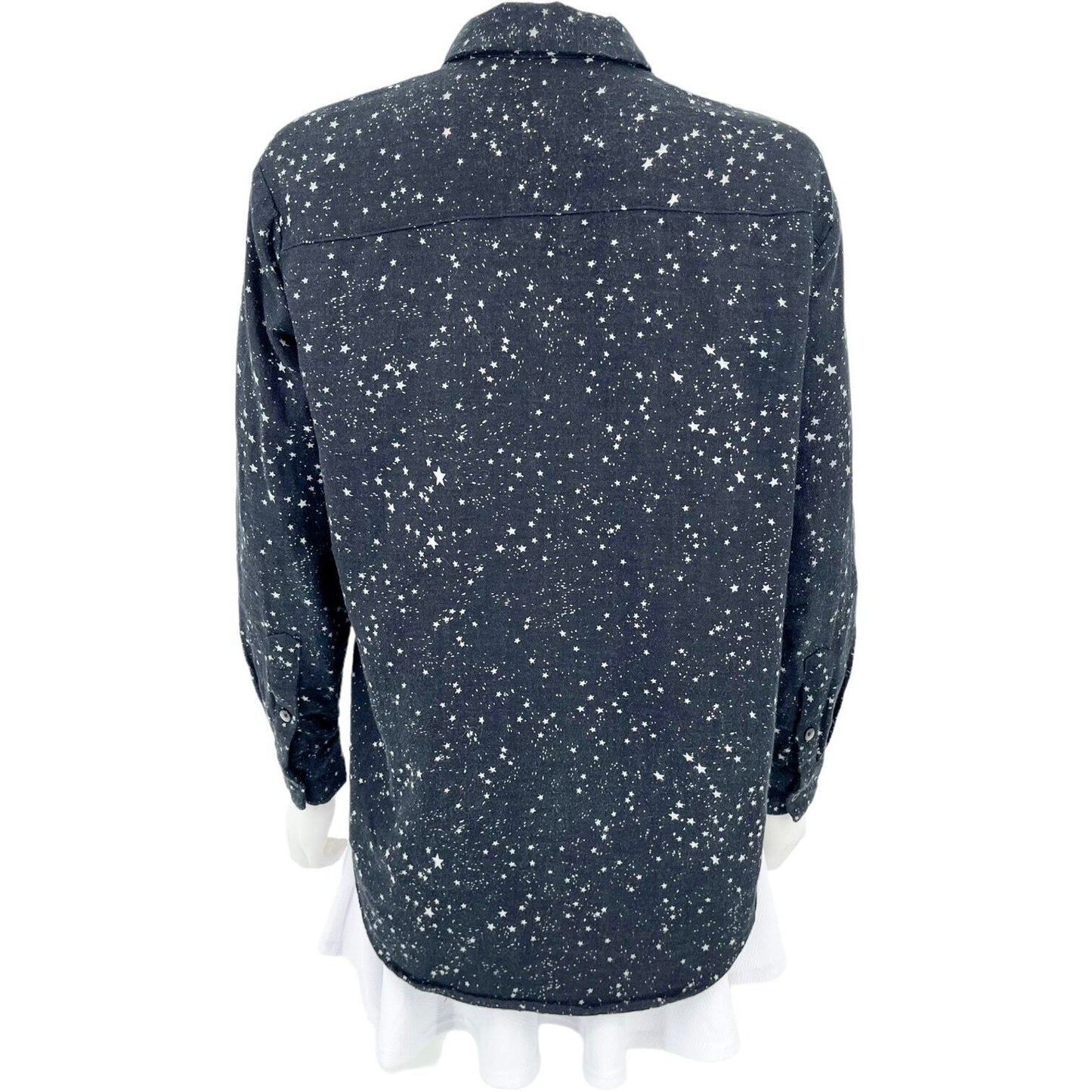 MADEWELL Button Up Shirt Women Size XS Oversized EX Boyfriend Black Star Print