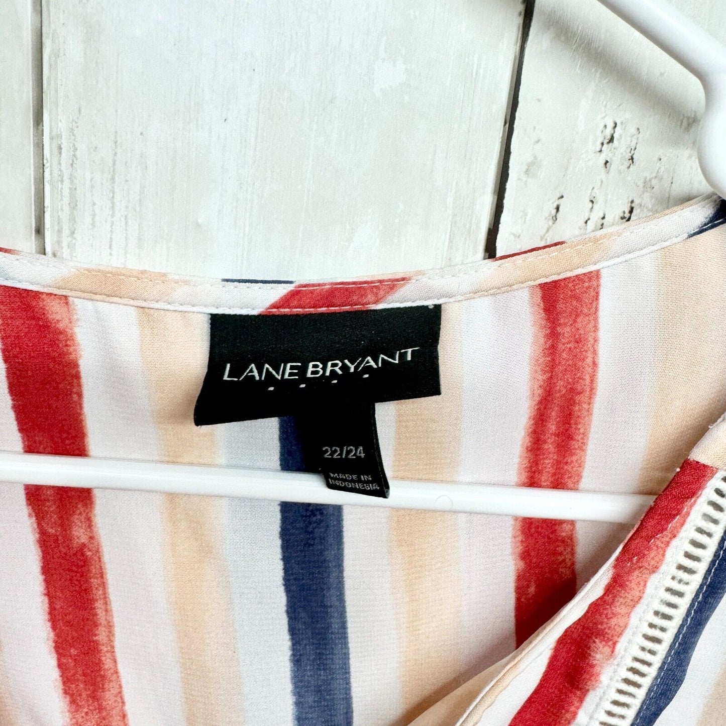 Lane Bryant Blouse Womens 22/24 Multicolor Striped Roll Tab Sleeve Lightweight