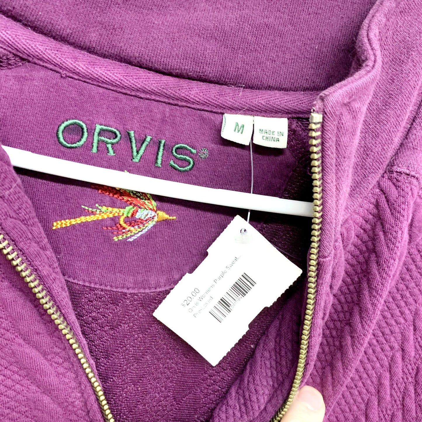 Orvis Sweater Women Size M 1/4 Zip Purple Long Sleeve High Collar Cotton Knit