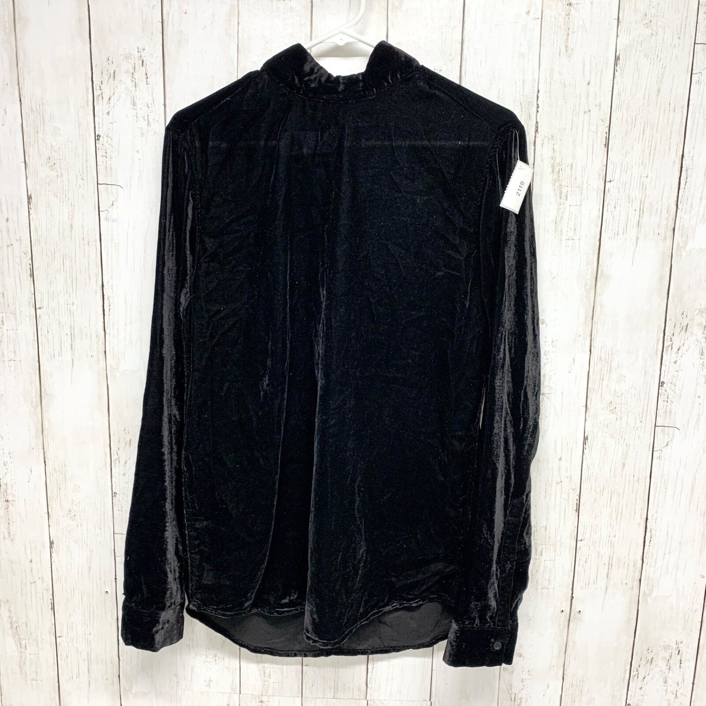 Asos Top Women Size Small Long Sleeve Mock Neck Zip Closure Velvet Blouse Black