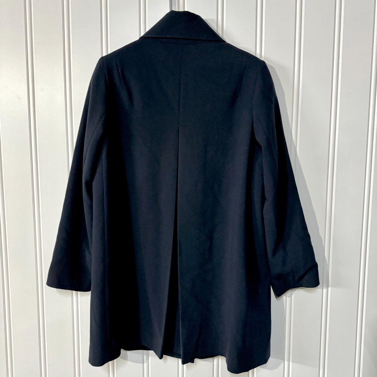 TAHARI Jacket Women Size M Button Down Navy Blue Pleated Collared Polyester