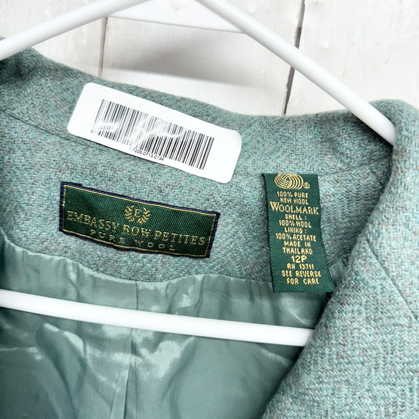 Embassy Row Petites Jacket Women Size 12P 100% Wool Button Up Teal Green Blazer