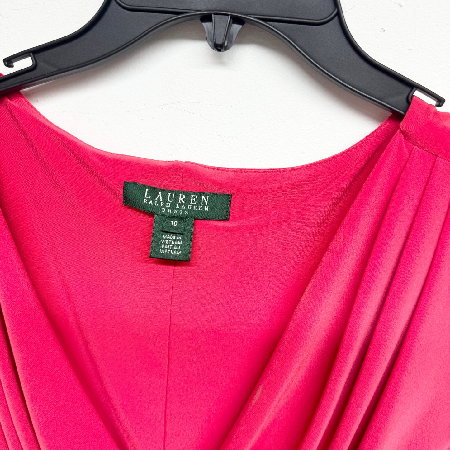 Lauren Ralph Lauren Dress Magenta Pink Ruched Stretch Drape Neck Size 10