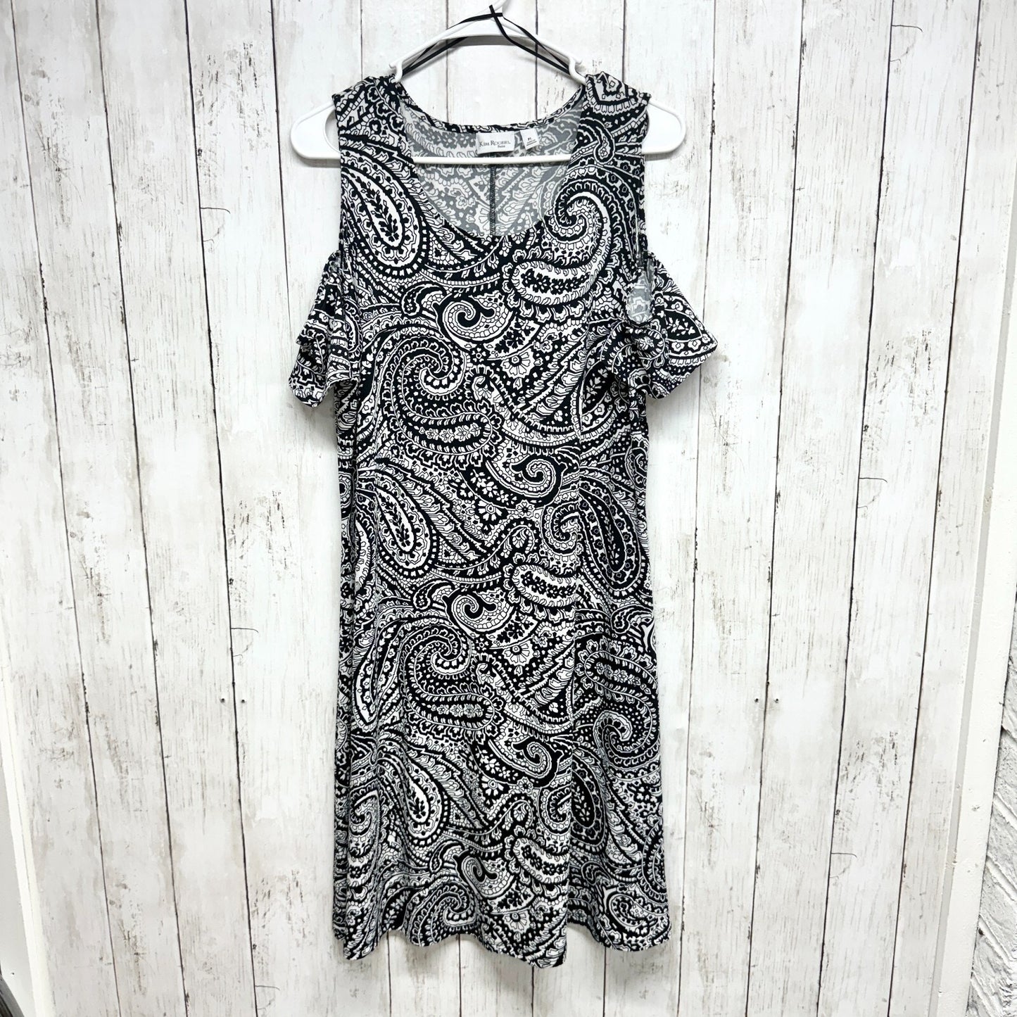 Kim Rogers Dress Women Size PL Cold Shoulder Black Paisley Printed Mini