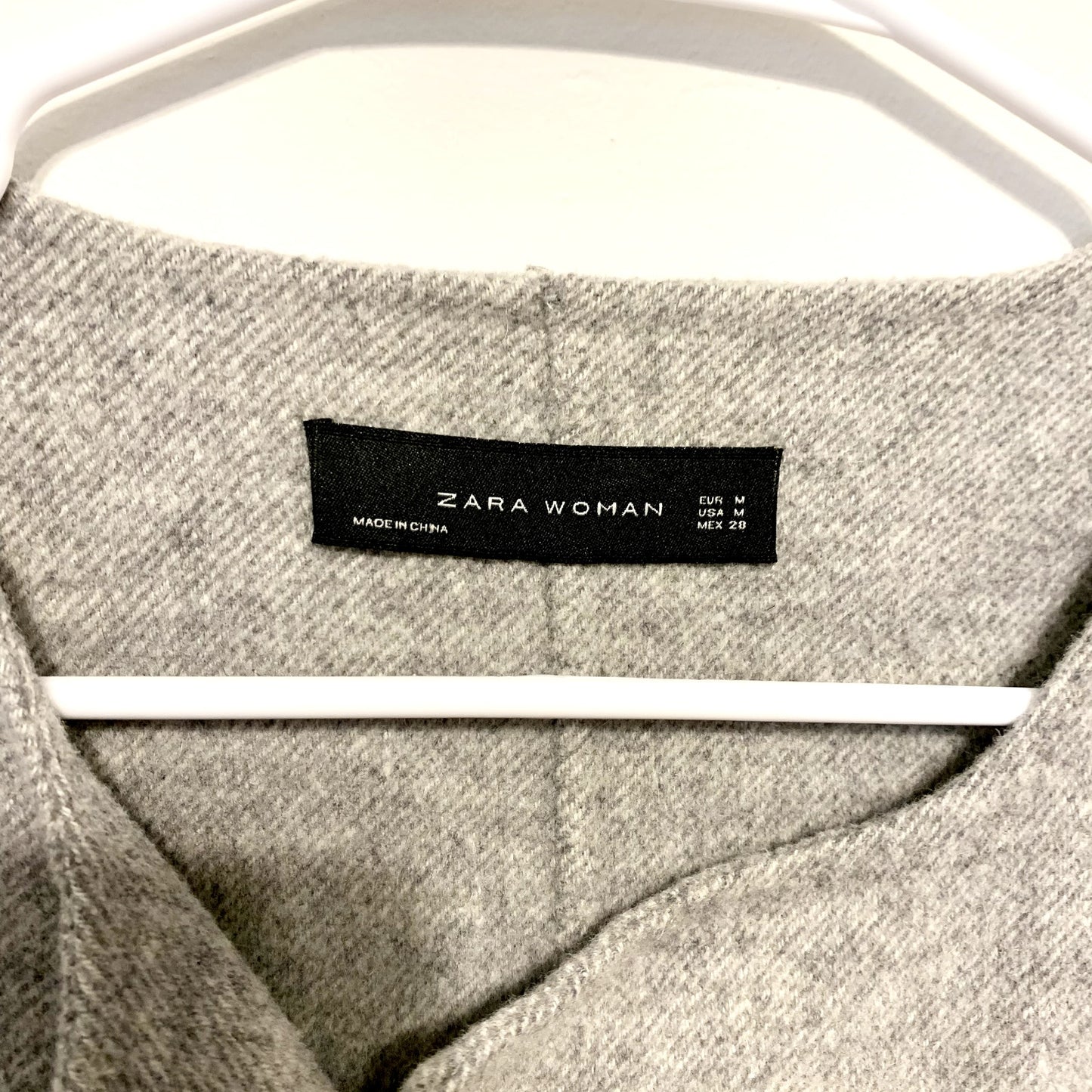ZARA Coat Women M Gray Wool Blend Double Breasted Unlined Coat Botton Patches