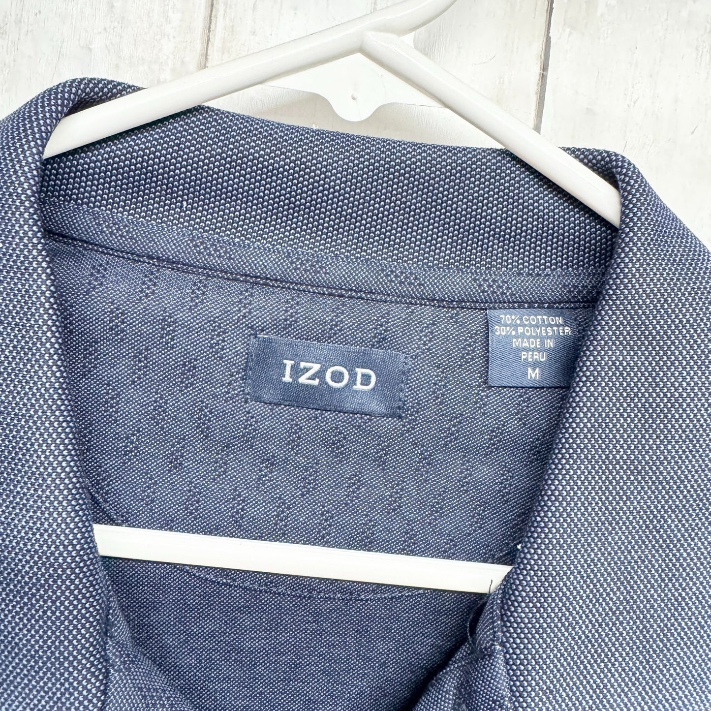 Izod Shirt Men Size Medium Navy Patterned Cotton Collared Short Sleeve Polo NWT