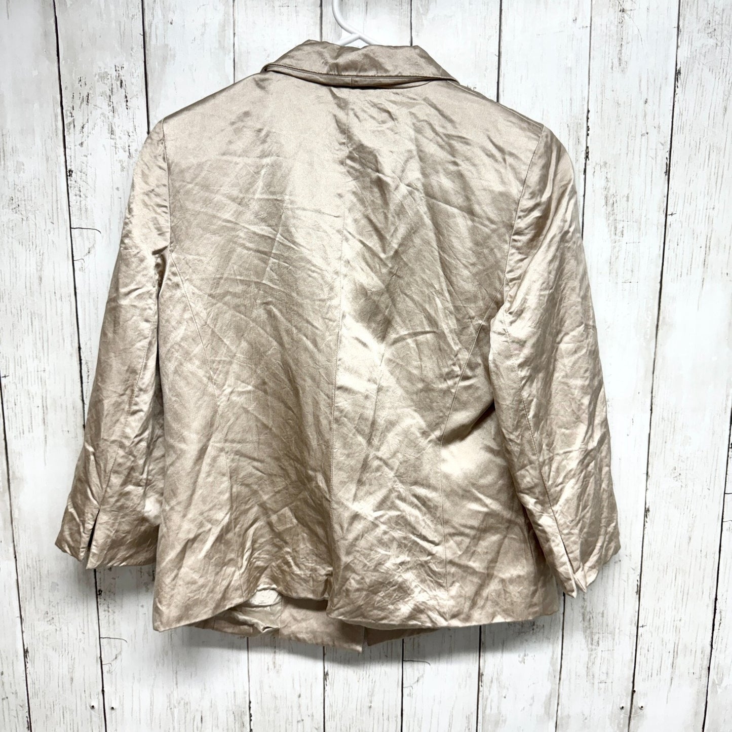 ANN KLEIN Blazer Women Size 6 100% Silk Ivory Button Closure Collared Business