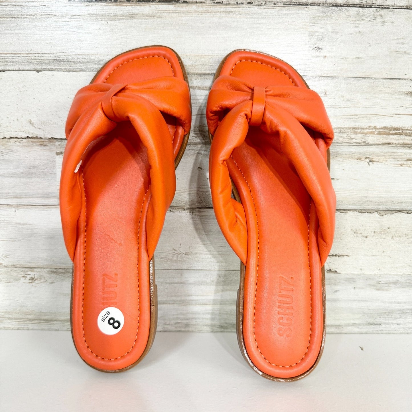 Schutz Sandals Women Size 8 Puffy Fairy Leather Slide Puffed Cross Over Summer