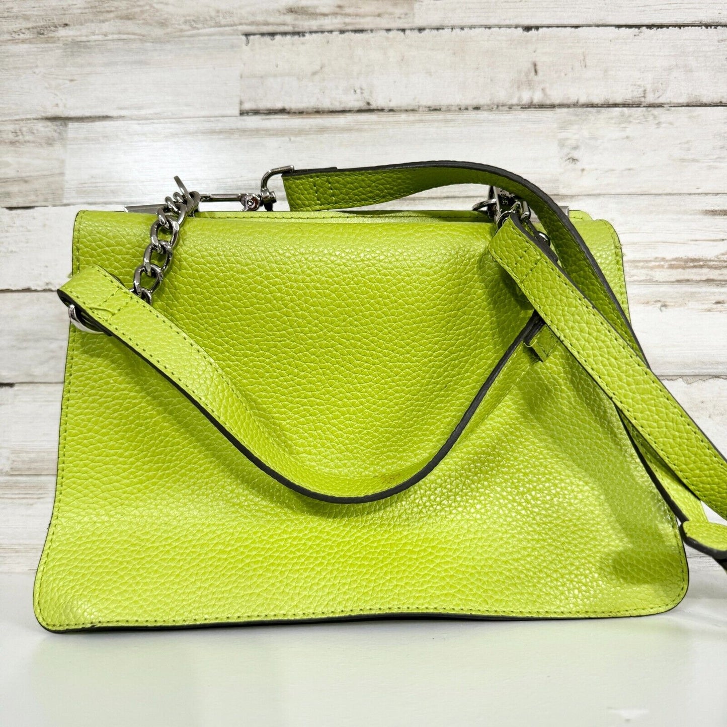 STEVE MADDEN Women Green Leather Shoulder/ Hand Bag Foldable Flaps Snatched Look