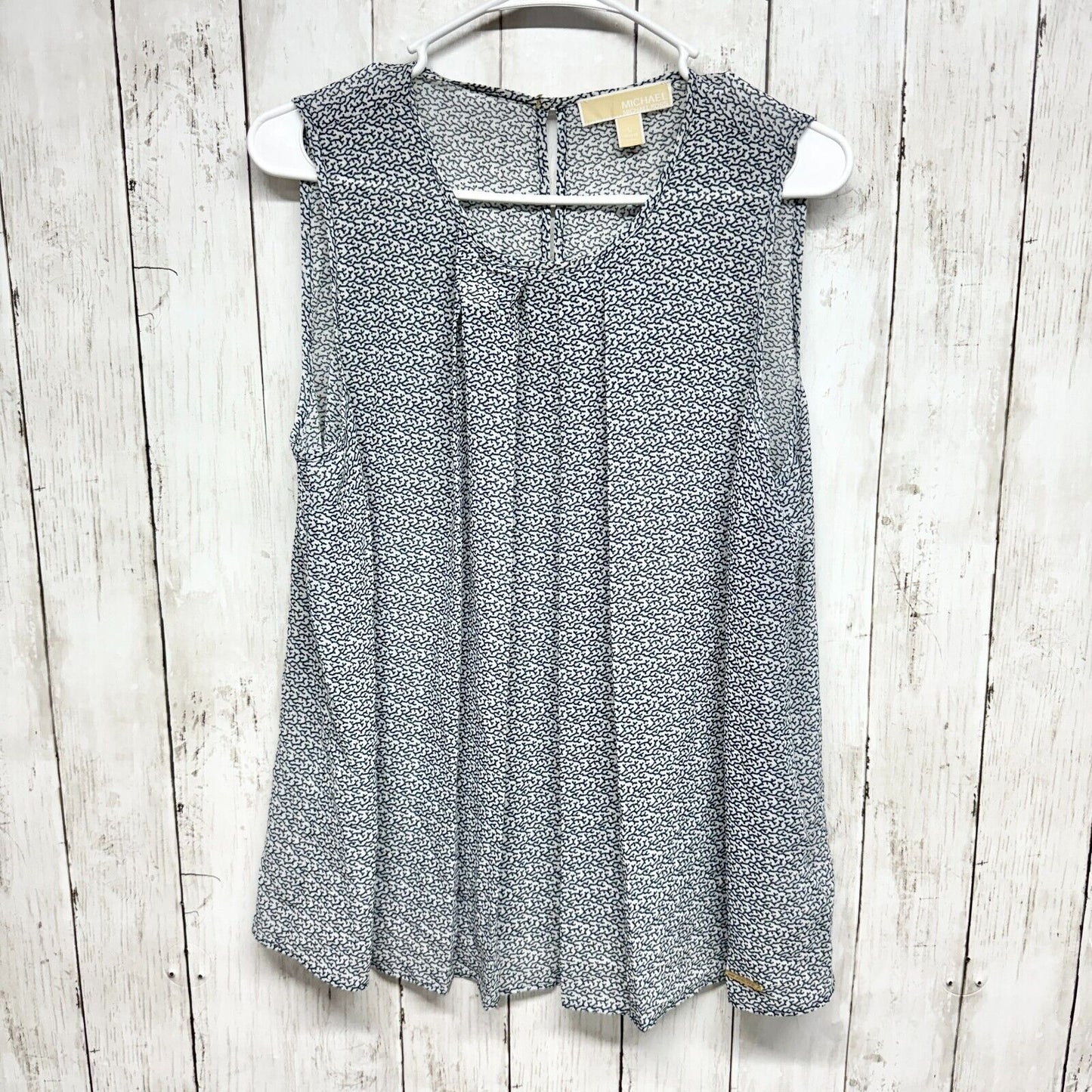 MICHAEL Michael Kors Tank Top Women Size L Blue Floral Flowy Blouse Round Neck