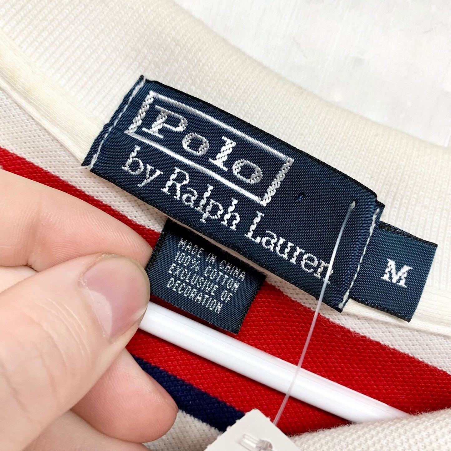 Polo Ralph Lauren Shirt Men Size Medium Collared Button Stripe Polo Red White