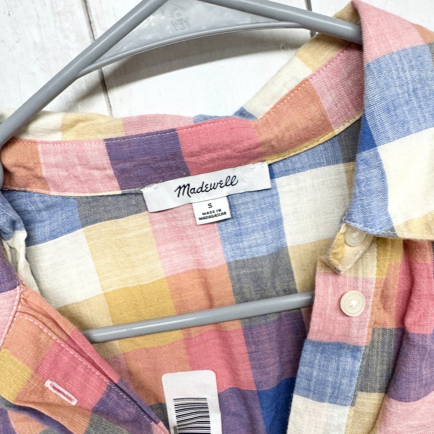 Madewell Shirt Women Size Small Plaid Collared Short Sleeve Button Down Blouse