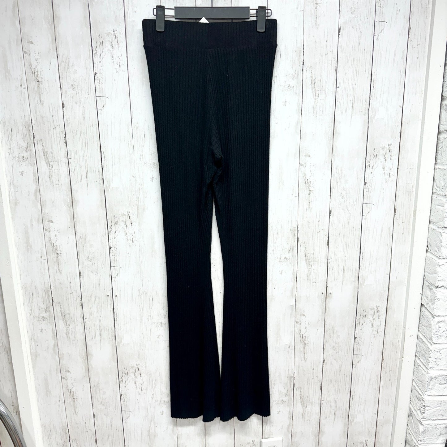 Cale Pants Women Size Small Black Flare Leggings Rib Knit Stretchy Elastic Waist
