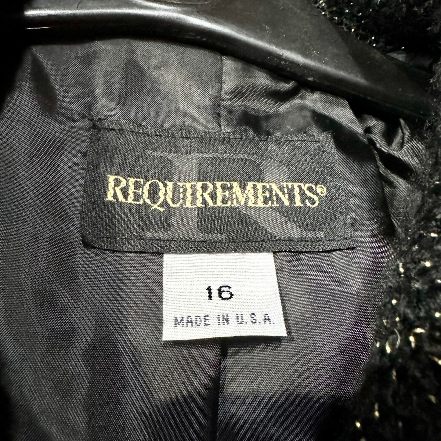REQUIRMENTS Jacket Women Size 16 Black Woven Tweed Button Down Collared Acrylic