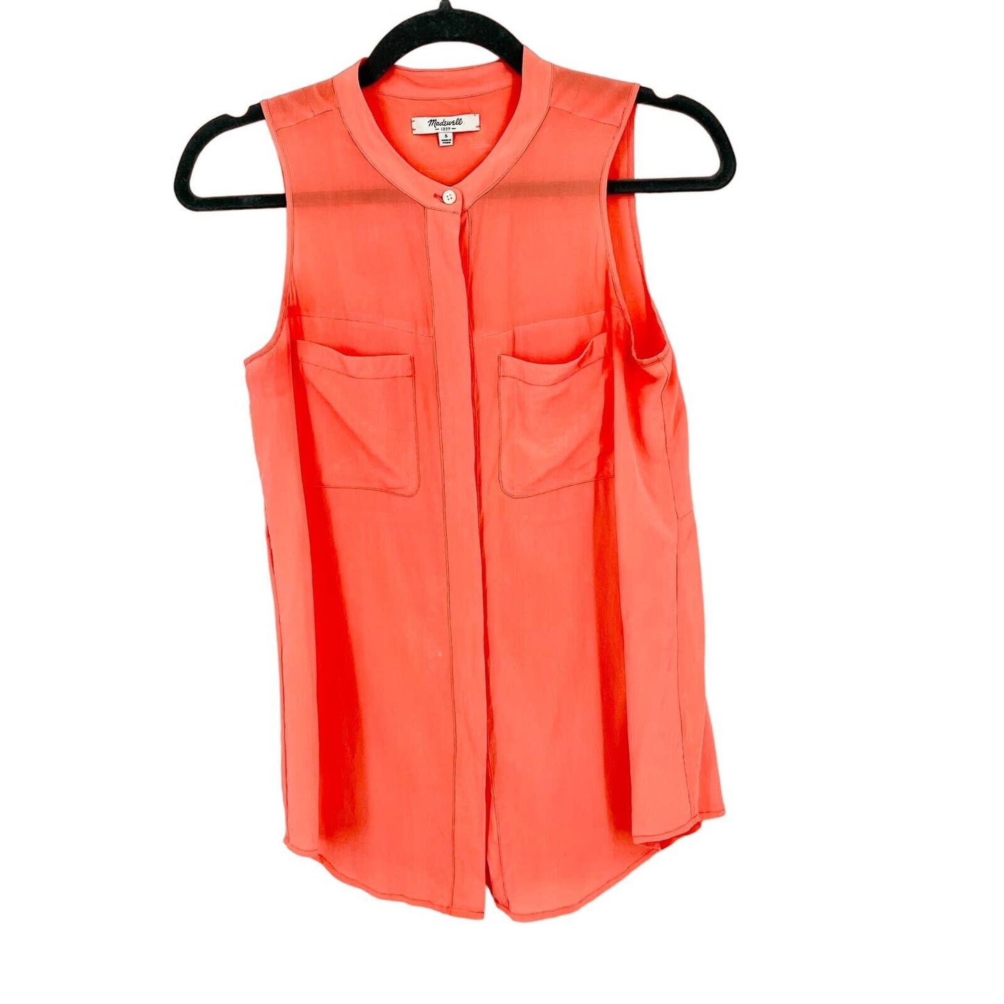 Madewell Coral Silk Button Down Sleeveless Lightweight Tank Top Size Small