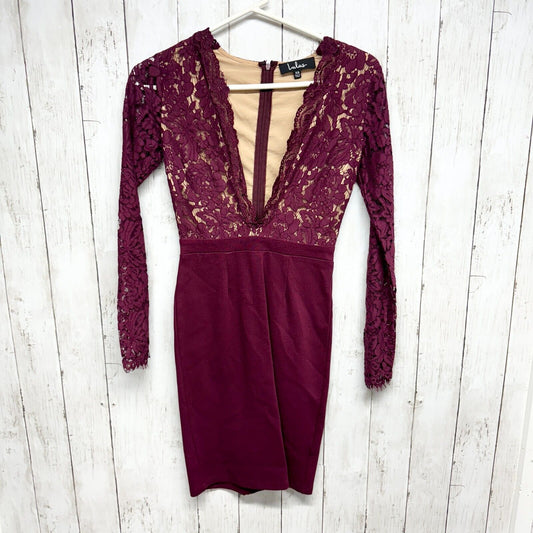 LULUS Dress Women Sz XS Plum Laced Swooner Later Plunge Long Sleeve Lace Mini