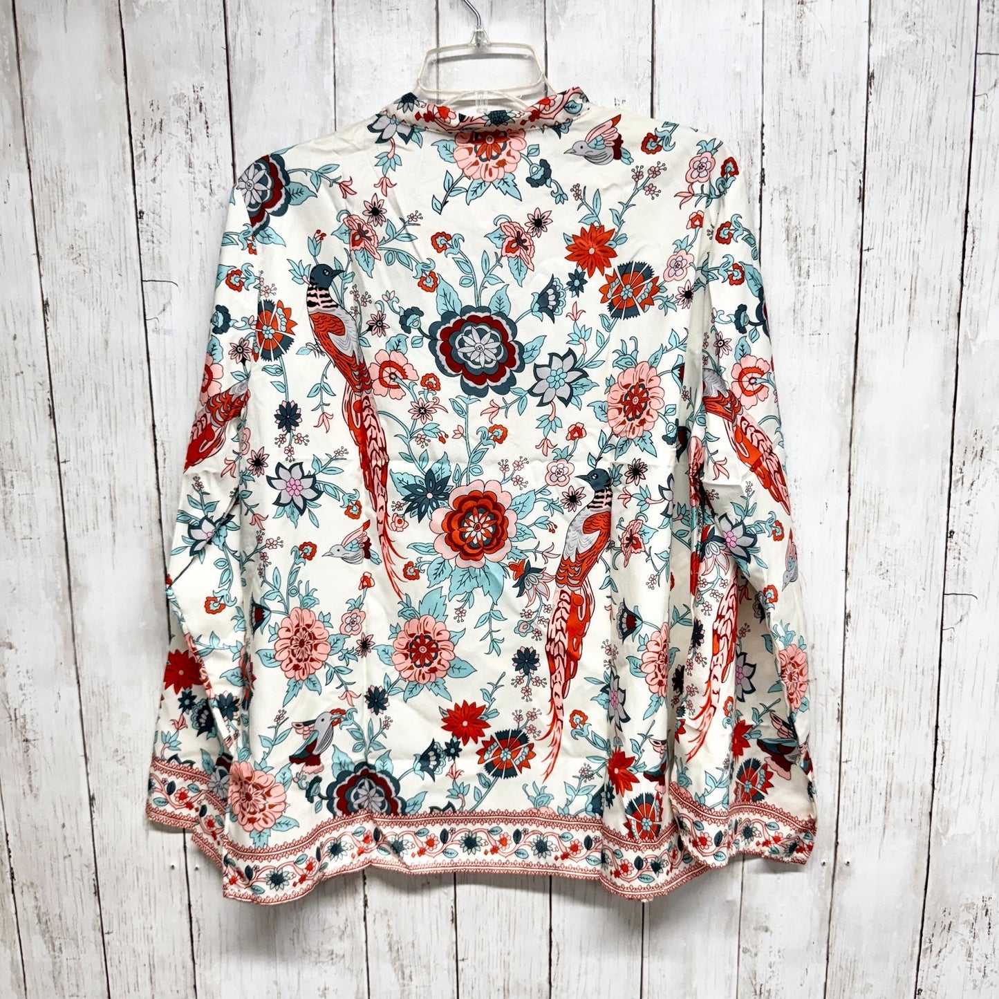 Boutique Shirt Women Size XXL White Floral Print Button Front Long Sleeve Blouse
